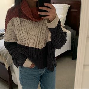 Cowl Neck Color-block Sweater